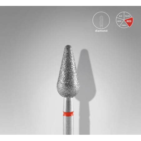 STALEKS PRO- PUNTA PER UNGHIE IN DIAMANTE ARROTONDATA A PERA ROSSA EXPERT-DIAMETRO TESTA 5MM/DIAMETRO PUNTA 12MM
